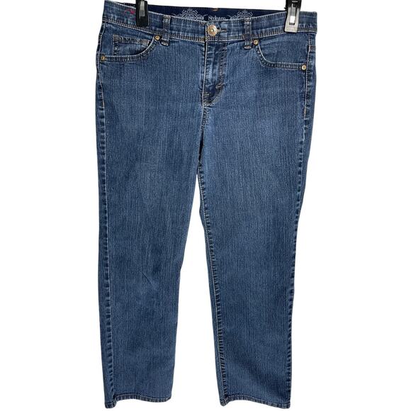 Style co Cropped Jeans Petite 10 Short Dark Blue Mid Rise Comfort Waist Casual - Picture 1 of 5